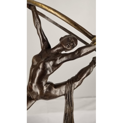 69 - Solid Bronze Dancing Lady with Hoop Sculpture