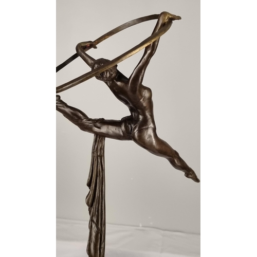 69 - Solid Bronze Dancing Lady with Hoop Sculpture