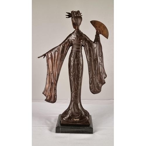 70 - Hand Crafted Bronze Sculpture of Geisha Lady