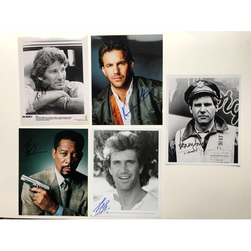 150 - HOLLYWOOD STARS; Morgan Freeman, Mel Gibson, Harrison Ford, Kevin Costner & Richard Gere signed stud... 