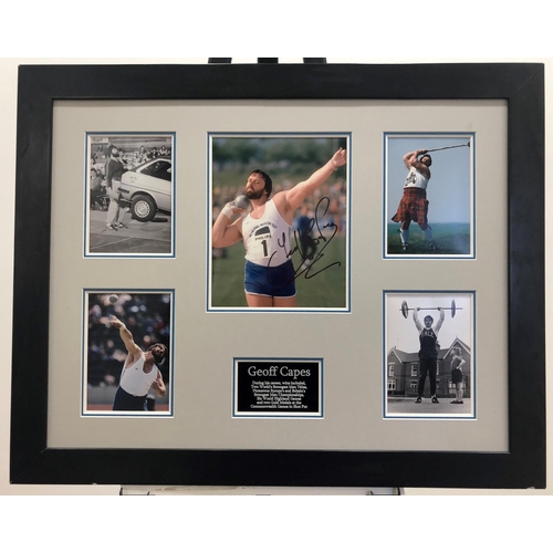 192 - GEOFF CAPES framed original signature presentation.