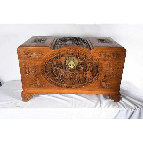 142 - Wooden Hand Carved Oriental Chest