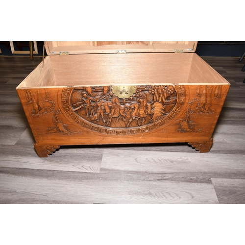 142 - Wooden Hand Carved Oriental Chest