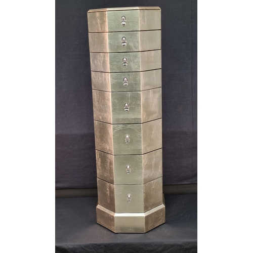 149 - 8 Drawer Silver Leaf Pedestal