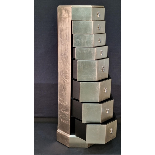 149 - 8 Drawer Silver Leaf Pedestal