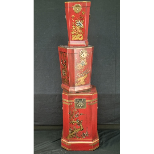 151 - Set of 3 Painted Oriental Chests