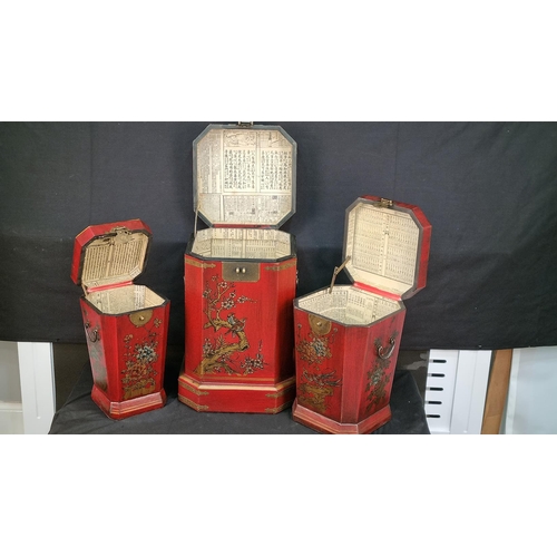 151 - Set of 3 Painted Oriental Chests