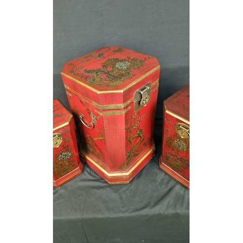 151 - Set of 3 Painted Oriental Chests