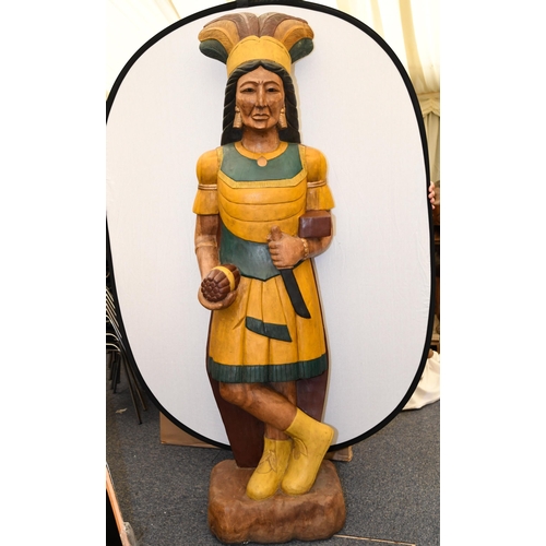 217 - Lifesize 6ft Carved Wooden Indian