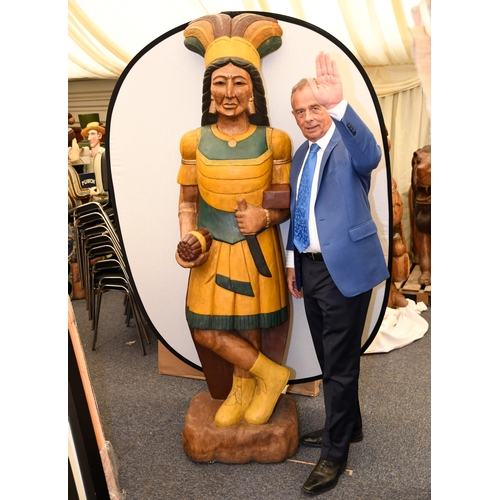 217 - Lifesize 6ft Carved Wooden Indian