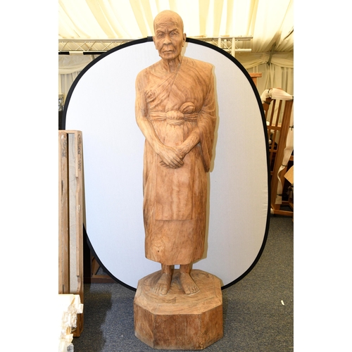 218 - Life Size Hand Carved Teak Monk