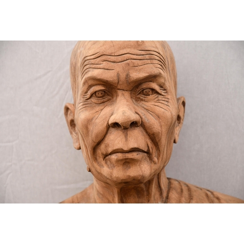 218 - Life Size Hand Carved Teak Monk