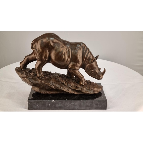 237 - Bronze Rhino Sculpture on Marble Base