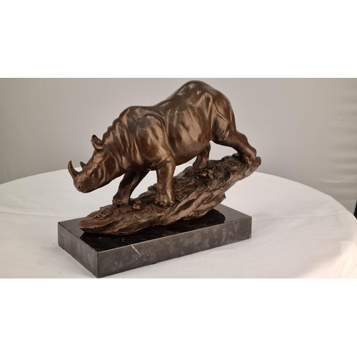 237 - Bronze Rhino Sculpture on Marble Base