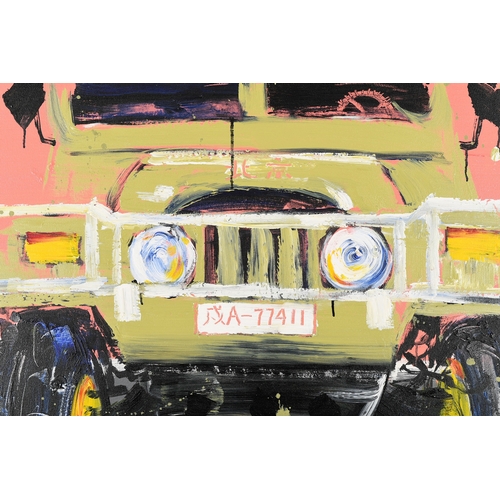 64 - Very Large Striking Original Oil on Canvas of a 4x4