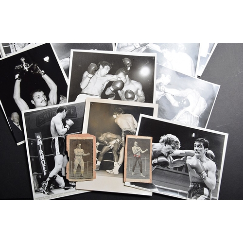 127 - Barry McGuigan & John Conteh black & white press Photographs & 2 original silkwork pictures.