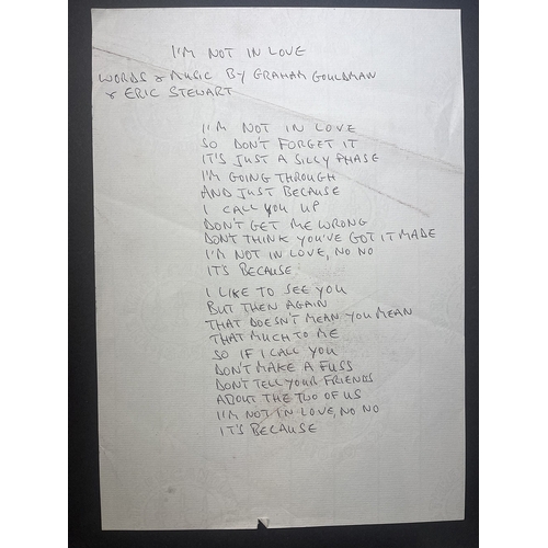 7 - 10cc hand-written lyrics signed by Graham Gouldman 