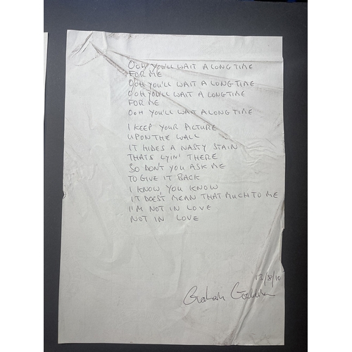 7 - 10cc hand-written lyrics signed by Graham Gouldman 