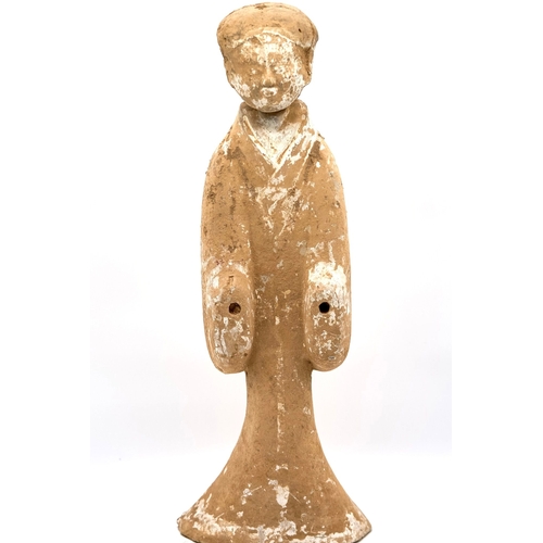 57 - A LARGE PAINTED POTTERY FIGURE OF A COURT-LADY, HAN DYNASTY