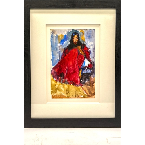 73 - Robert Lenkiewicz Watercolour Circa 1990 Magdalena In Red Poncho Signed and dated 