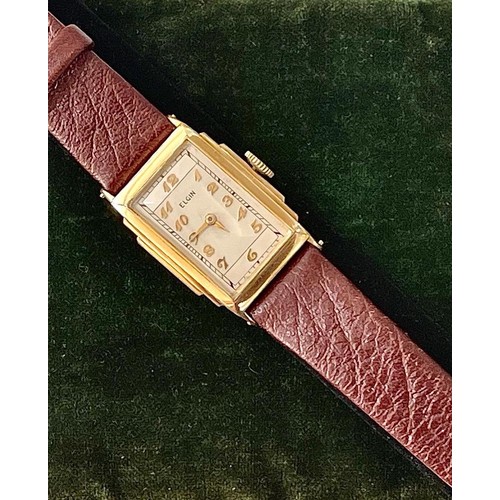 156 - Vintage Elgin Watch With leather strap. Gold Plated. Working on viewing