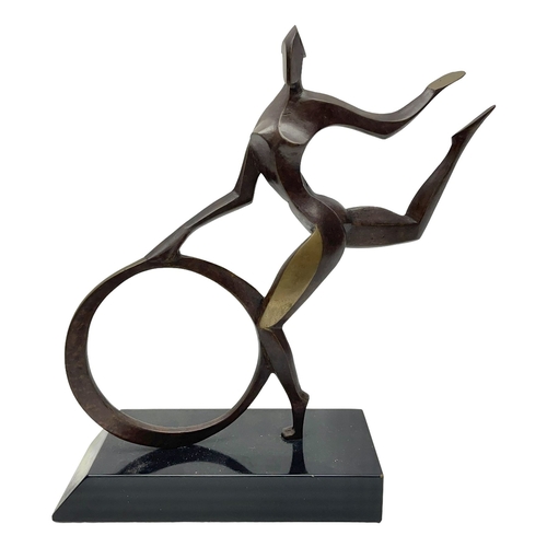 29 - John Huggins FRBS (British 1938) Girl With Hoop Bronze Sculpture Upon Black Lacquered Wooden Base. H... 