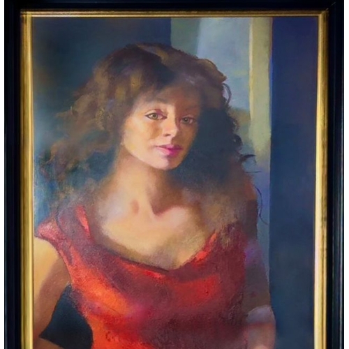 2 - Karen In Red Dress With A Cat By Robert Lenkiewicz Oils On Canvas Circa 1998 Glazed & Original F... 