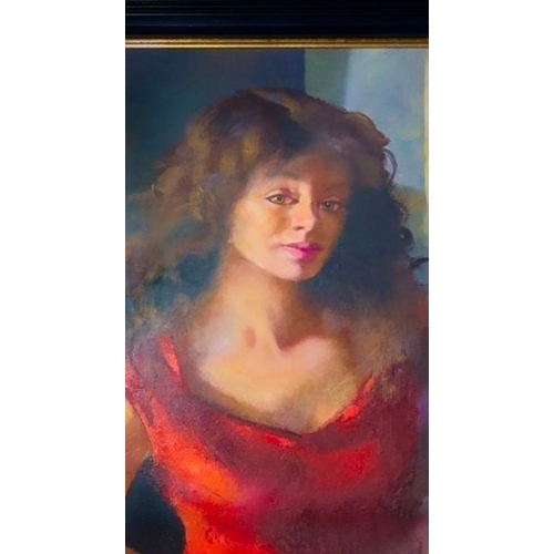 2 - Karen In Red Dress With A Cat By Robert Lenkiewicz Oils On Canvas Circa 1998 Glazed & Original F... 