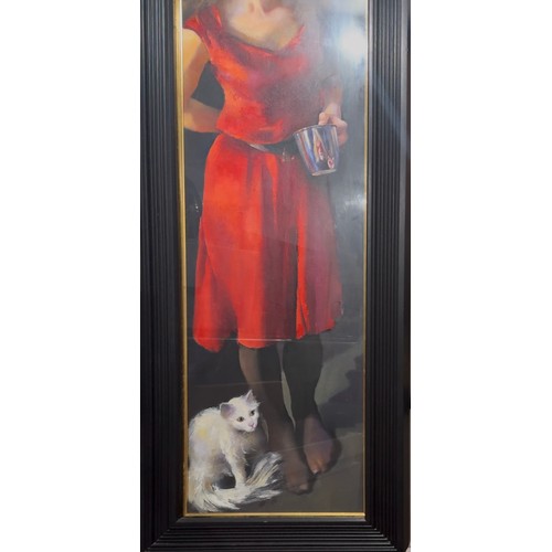 2 - Karen In Red Dress With A Cat By Robert Lenkiewicz Oils On Canvas Circa 1998 Glazed & Original F... 