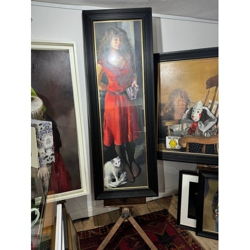 2 - Karen In Red Dress With A Cat By Robert Lenkiewicz Oils On Canvas Circa 1998 Glazed & Original F... 