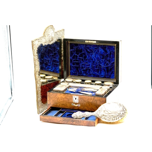 52 - Walnut Lady's Blue Velvet Dressing Case,  (Circa, 1872) (Mirror and brush in photo are separate not ... 