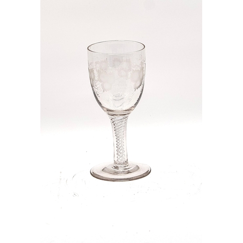 59 - Beautiful Wine glass with rare triple spiral and grape motif decoration