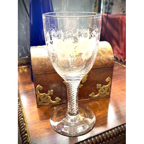 59 - Beautiful Wine glass with rare triple spiral and grape motif decoration