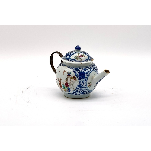 91 - Worcester teapot and cover in Mandarin pattern with coloured enamels and underglaze blue borders (re... 