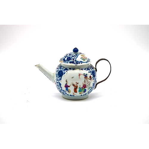 91 - Worcester teapot and cover in Mandarin pattern with coloured enamels and underglaze blue borders (re... 