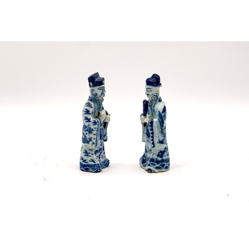 92 - Pair of figures Mandarin style with coloured enamels and underglaze blue.