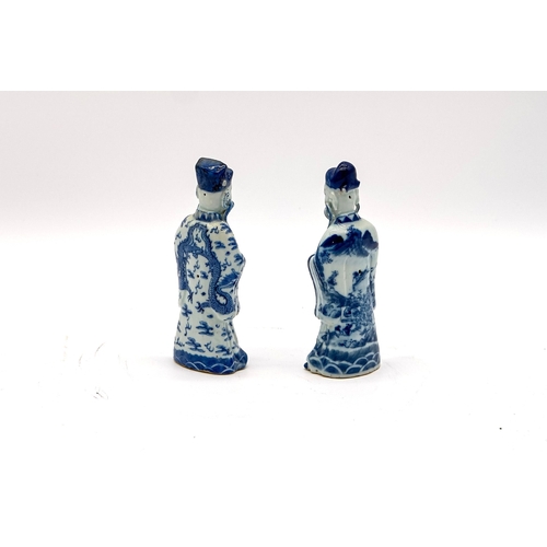 92 - Pair of figures Mandarin style with coloured enamels and underglaze blue.