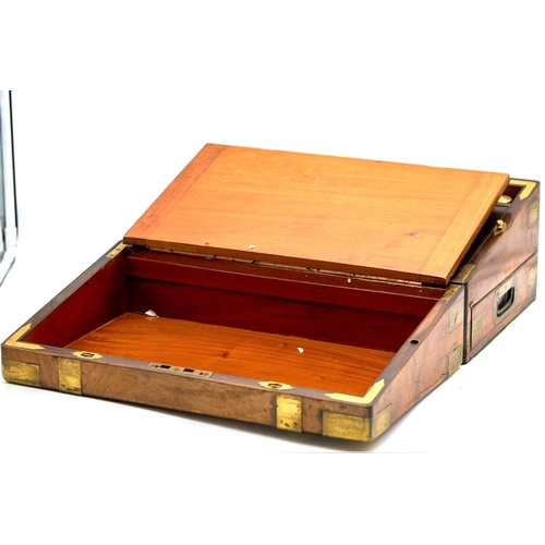 105 - Beautiful military Leather Slope Box. With compartments and draws on inside and sides and locking me... 