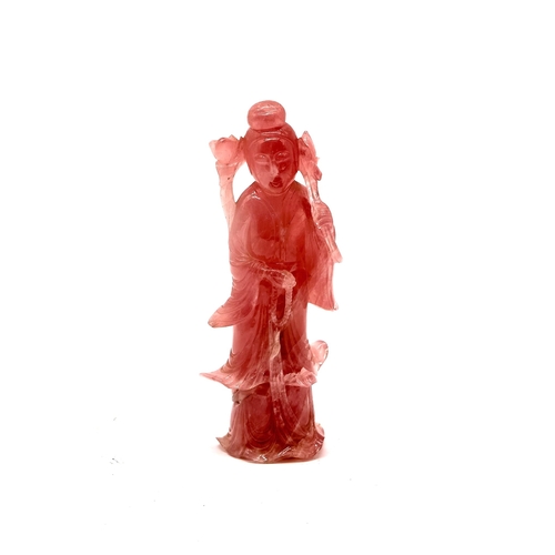 107 - A Beautiful Quality Chinese Carved Rose Quartz Figure of Guanyin