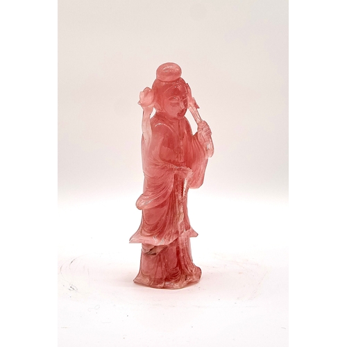 107 - A Beautiful Quality Chinese Carved Rose Quartz Figure of Guanyin