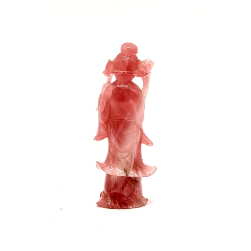 107 - A Beautiful Quality Chinese Carved Rose Quartz Figure of Guanyin