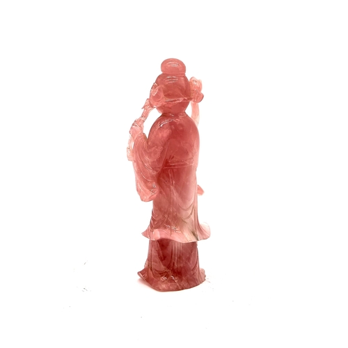 107 - A Beautiful Quality Chinese Carved Rose Quartz Figure of Guanyin