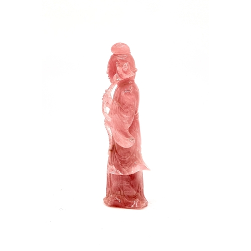 107 - A Beautiful Quality Chinese Carved Rose Quartz Figure of Guanyin