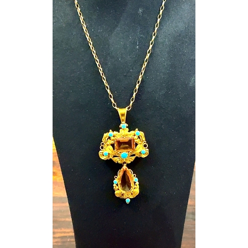 121 - A rare Georgian Regency Topaz and Turquoise !8ct Yellow Gold Neclace and 9ct Chain.