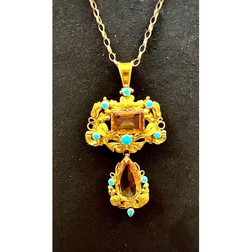 121 - A rare Georgian Regency Topaz and Turquoise !8ct Yellow Gold Neclace and 9ct Chain.