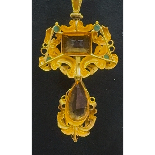 121 - A rare Georgian Regency Topaz and Turquoise !8ct Yellow Gold Neclace and 9ct Chain.