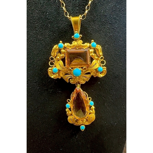 121 - A rare Georgian Regency Topaz and Turquoise !8ct Yellow Gold Neclace and 9ct Chain.