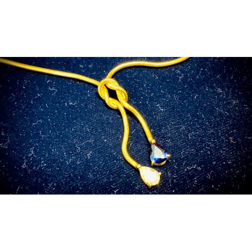 148 - Knot Drop Sapphire and Diamond Necklace 18ct Gold. Approx 3/4ct.Cashmere Pear Shape High quality Dia... 