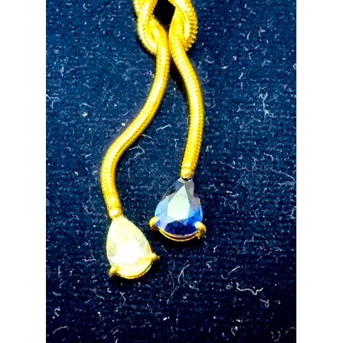 148 - Knot Drop Sapphire and Diamond Necklace 18ct Gold. Approx 3/4ct.Cashmere Pear Shape High quality Dia... 