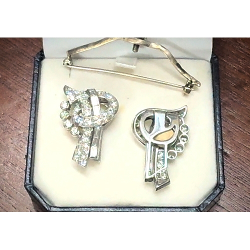 123 - Platinum Double Clip Earings that convert to a brooch circa 1930Approx 3ct Diamonds12.3g